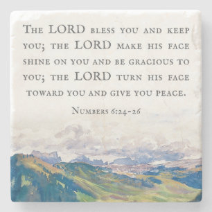 Blessing, Numbers 6:24-26, Watercolor Landscape Stone Coaster