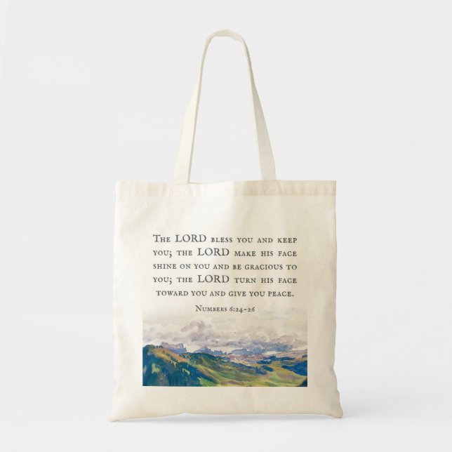 Blessing, Numbers 6:24-26, Watercolor Landscape Tote Bag (Front)