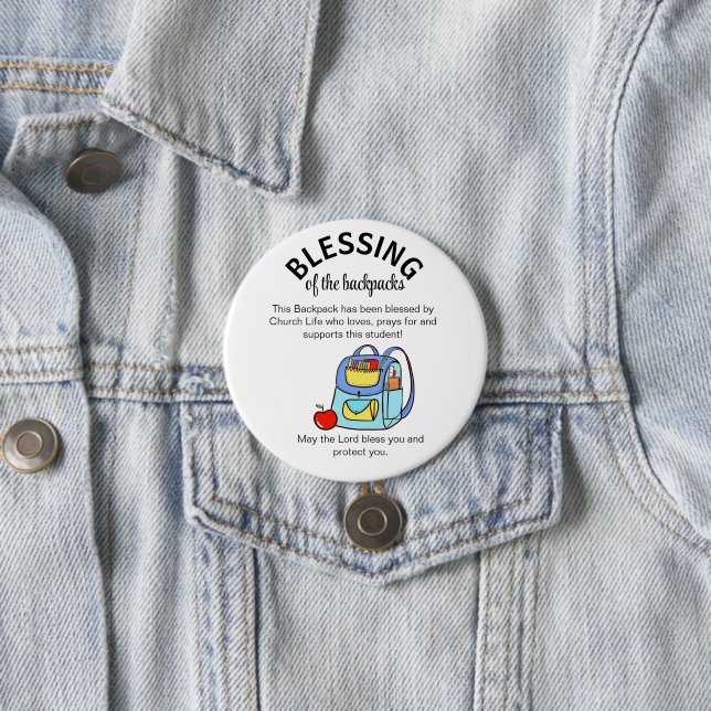 Blessing of the backpacks community fundraiser 3 inch round button (In Situ)