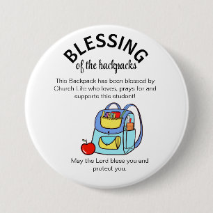 Blessing of the backpacks gift tags 3 inch round button