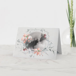 Blessing Watercolor Poinsettias  Photo Wreath Card