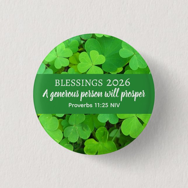 Blessings 2026 Prosperity Bible Verse Green 1 Inch Round Button (Front)