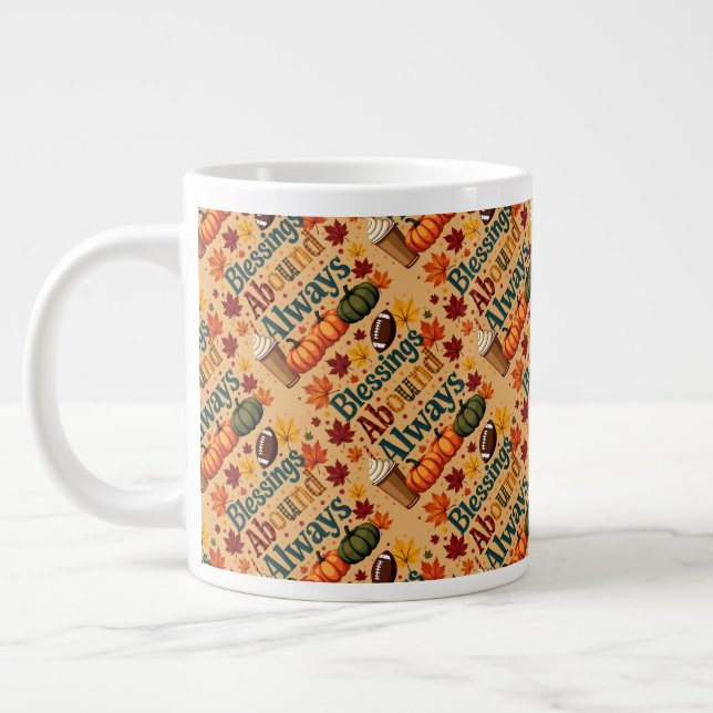 Blessings Abound Always Autumn Design Large Coffee Mug (Left)