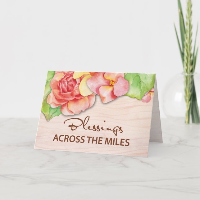 Blessings Across the Miles Rose Flowers Card (Front)