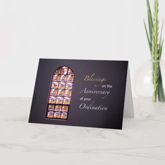 Blessings Anniversary of Ordination Stained Glass Card (Front)