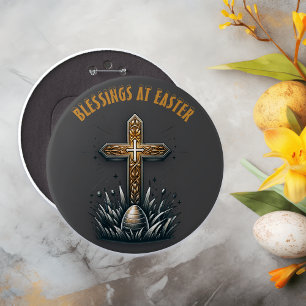 Blessings at Easter Christian Cross   6 Inch Round Button