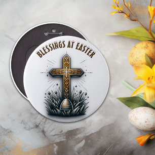Blessings at Easter Christian Cross 6 Inch Round Button