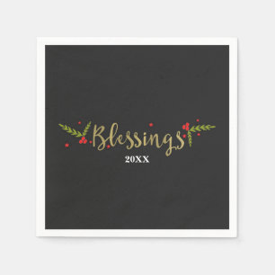 Blessings Black Gold & Red Christmas Holiday Party Napkin