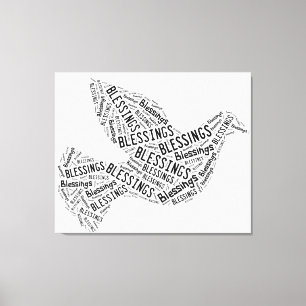 Blessings Dove, Black on White, Canvas Print