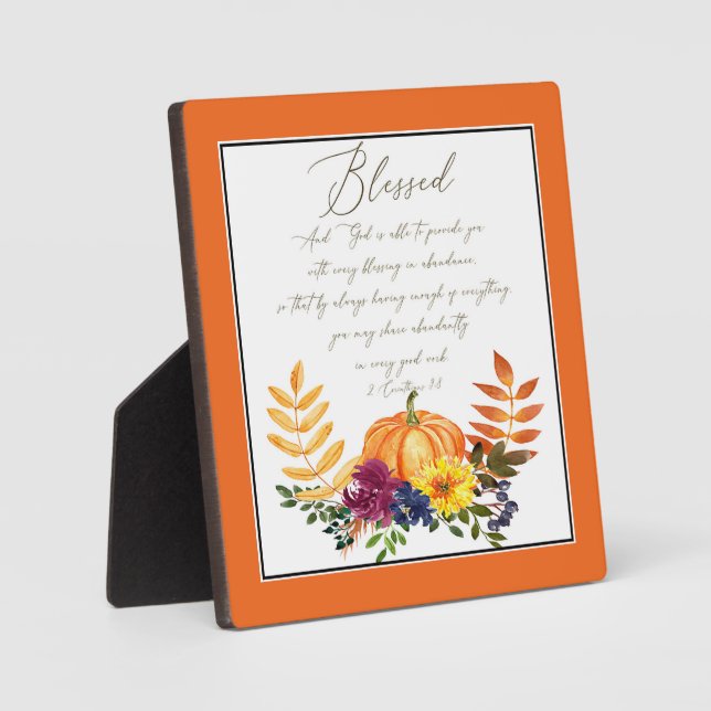 Blessings in abundance fall pumpkins and mums  pla plaque (Front)