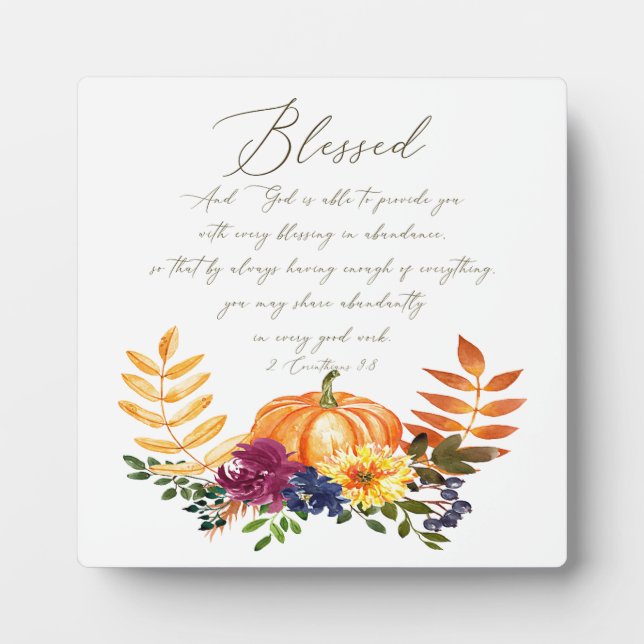 Blessings in abundance fall pumpkins and mums  plaque (Front)