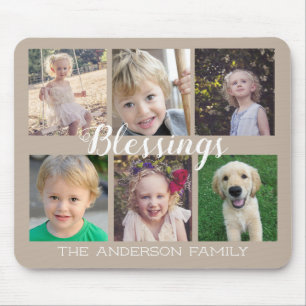Blessings Script 6 Photos Tan Mouse Pad