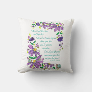 Blessings Scripture Numbers 6:24-26 Purple Floral Throw Pillow