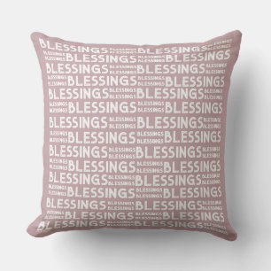 Blessings Typographic Gift Plumb And Cream Tones Throw Pillow