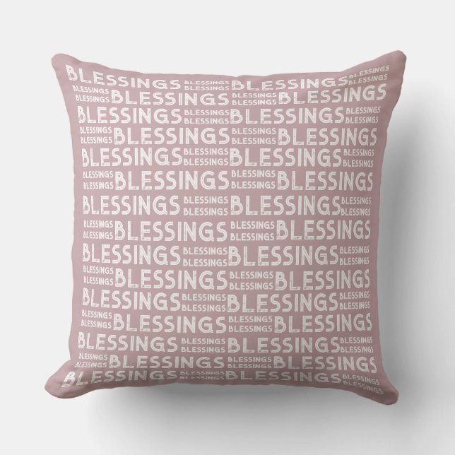 Blessings Typographic Gift Plumb And Cream Tones Throw Pillow (Front)