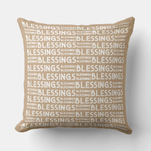 Blessings Typographic Gift White And Beige Tones Throw Pillow