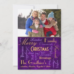 Blessures de Noël Carte de vacances rétro violet