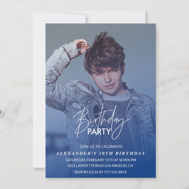 Bleu 20e anniversaire invitation Anniversaire Phot (Devant)