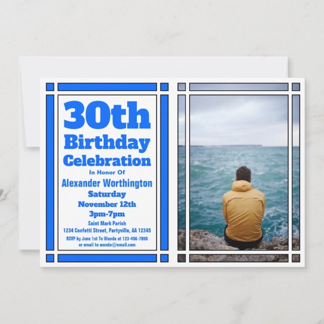 Bleu 30e anniversaire de fête Invitation (Devant)