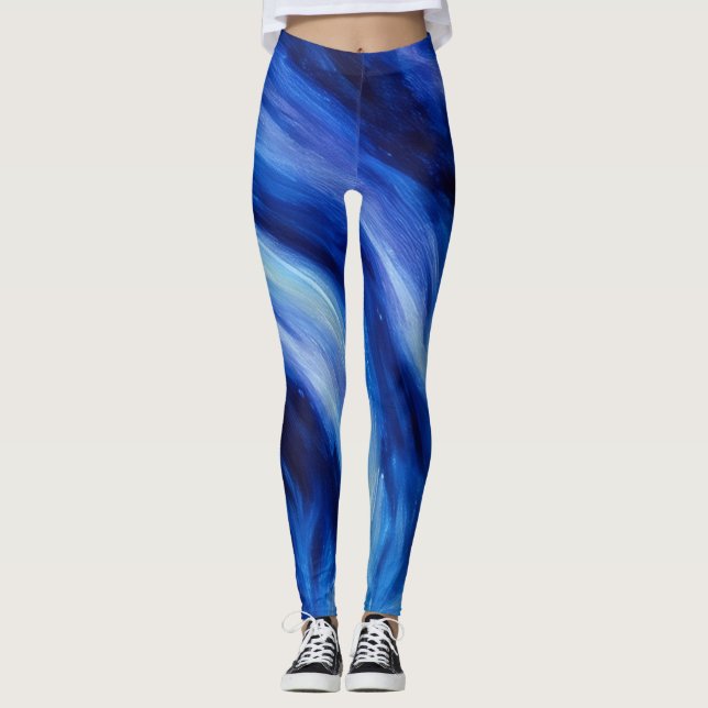 Bleu Abstrait Flux d'eau Leggings (Devant)