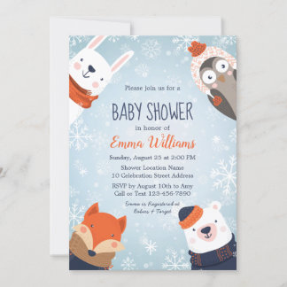 Bleu Animaux d'hiver Baby shower Invitation - Bleu