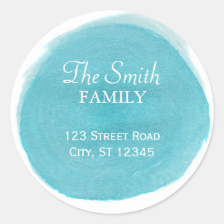 Bleu Aquarelle Adresse de retour Sticker rond
