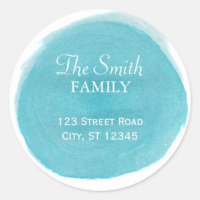 Bleu Aquarelle Adresse de retour Sticker rond (Devant)