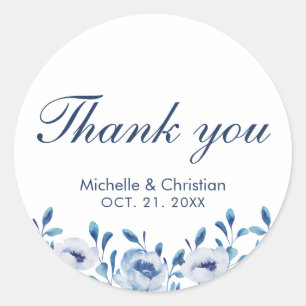 Bleu Aquarelle Mariage Favoriser Merci Sticker