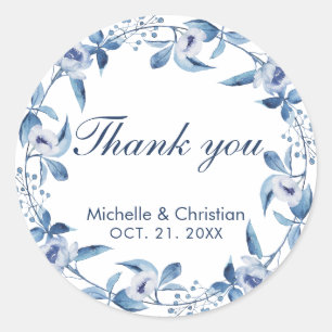 Bleu Aquarelle Mariage Favoriser Merci Sticker