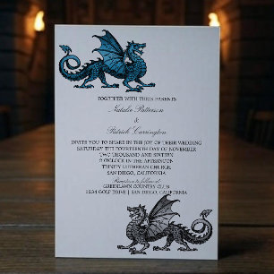 Bleu Argent Dragon Invitation de mariage