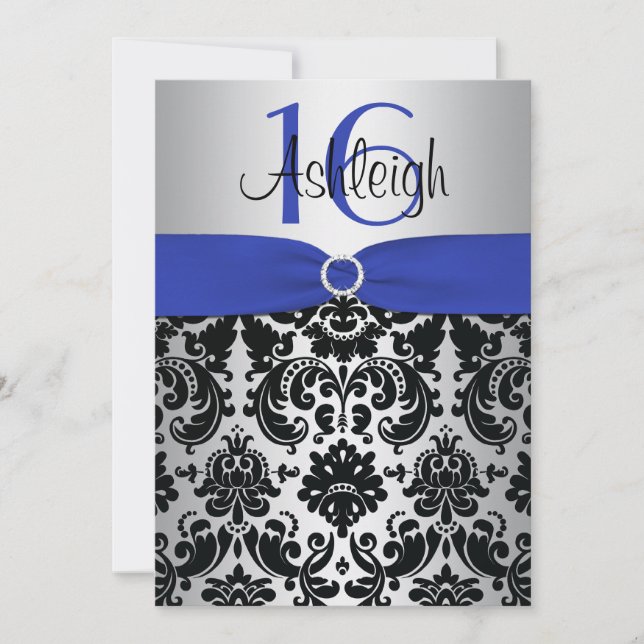 Bleu, argent, et invitation noire du bonbon 16 à (Devant)