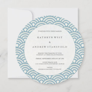 Bleu arrondi + Faire-part de mariage Motif blanc