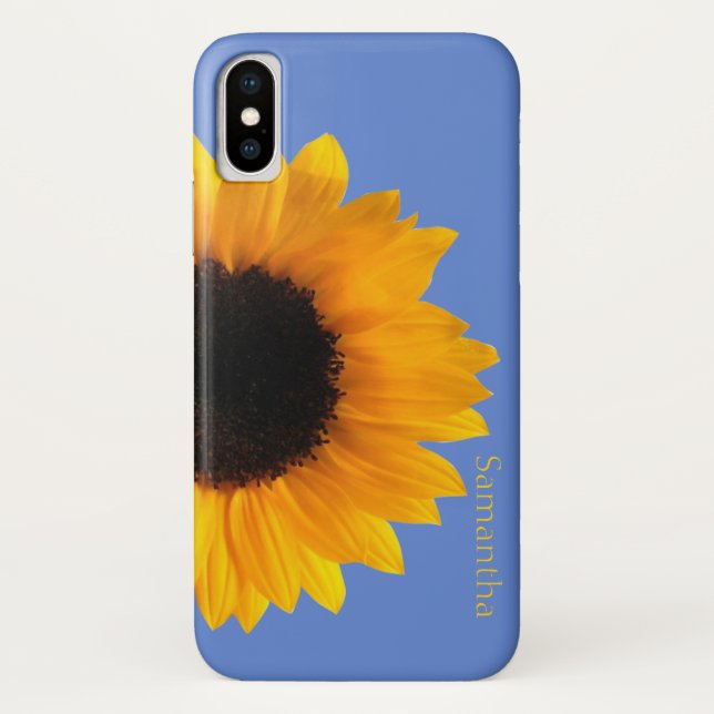 Bleu avec iphone tournesol jaune X Coque (Dos)