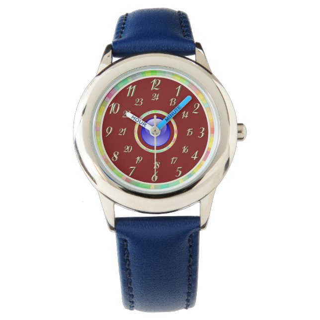 Bleu avec montre rouge moyenne (devant)
