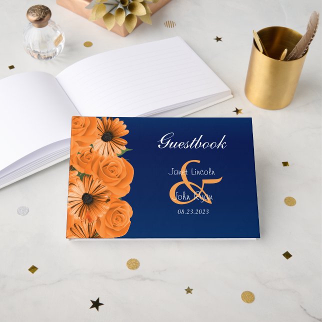 Bleu avec Rose orange et livre d'or (Recto ouvert)