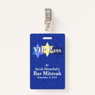 Bleu avec Stars Bar Mitzvah VIP Party Badge