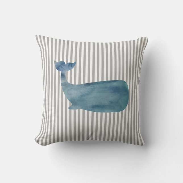 Bleu Baleine Frappe Oreiller Nautique (Recto)