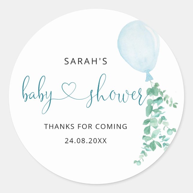 Bleu Ballons Baby shower Classic rond Sticker (Devant)
