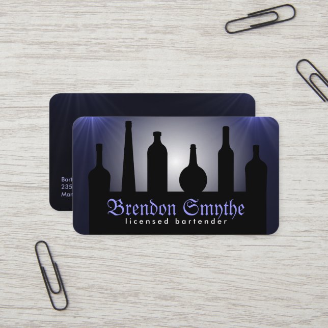 Bleu Bartending Services Barman Cartes de visite (Devant/Arrière en situation)