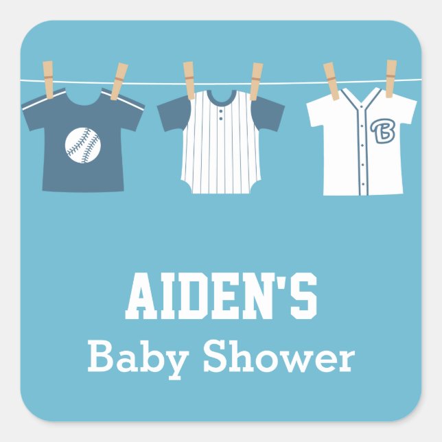 Bleu Baseball Bébé Garçon Douche Étiquettes (Devant)