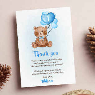 Bleu Bear Balloon Anniversaire Photo Carte de reme