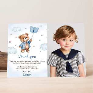 Bleu Bear Balloon Anniversaire Photo Carte de reme