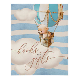 Bleu Bear Balloon Bébé Livres et Cadeaux Poster