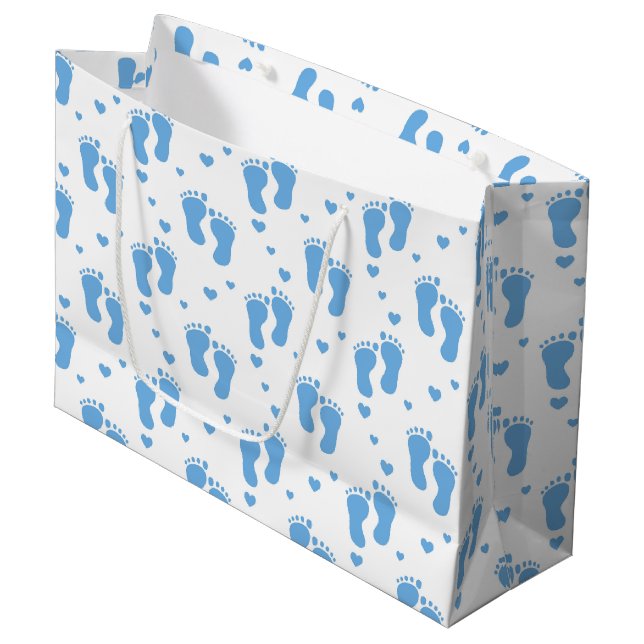 Bleu bébé pieds motif grand sac cadeau (Devant Angle)