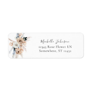 Bleu & Beige Boho Floral Adresse de retour Label