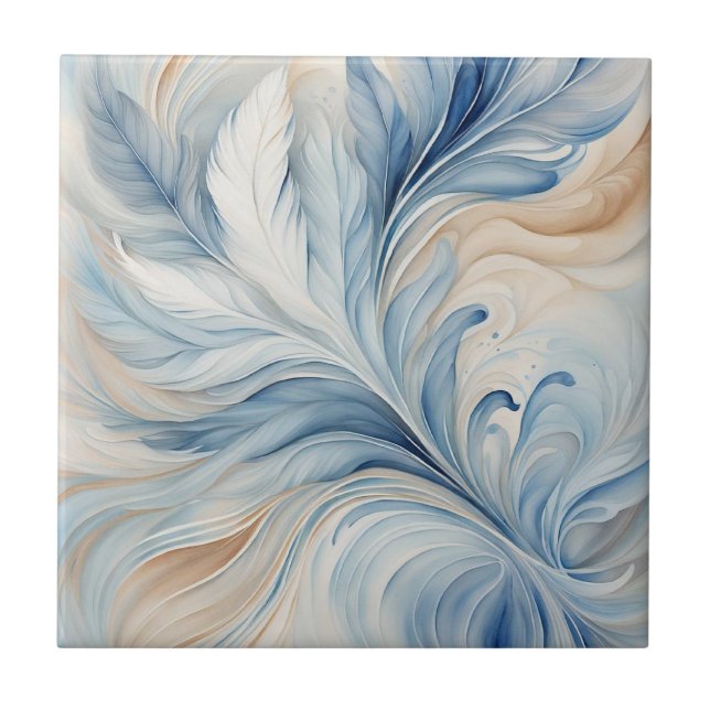 Bleu Beige Feuilles 2 Carreaux en céramique (Devant)