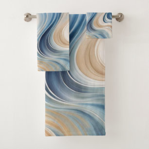 Bleu Beige vagues Serviettes de bain