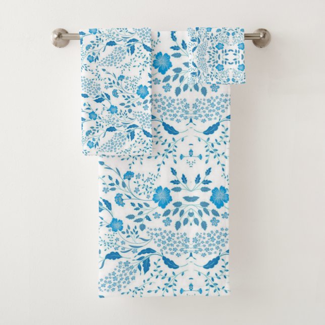 Bleu blanc broderie florale style Motif (En situation)