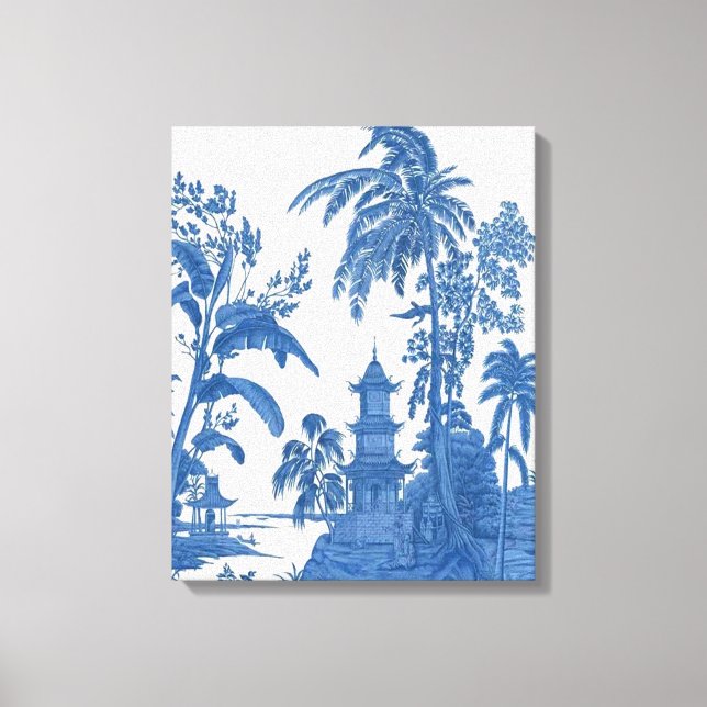 Bleu Blanc Chinoiserie Mur Art Décor toile Imprime (Recto)