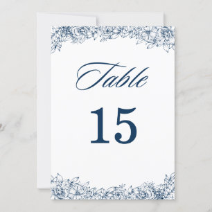 Bleu Blanc Fleur Élégant Numéro de table de mariag